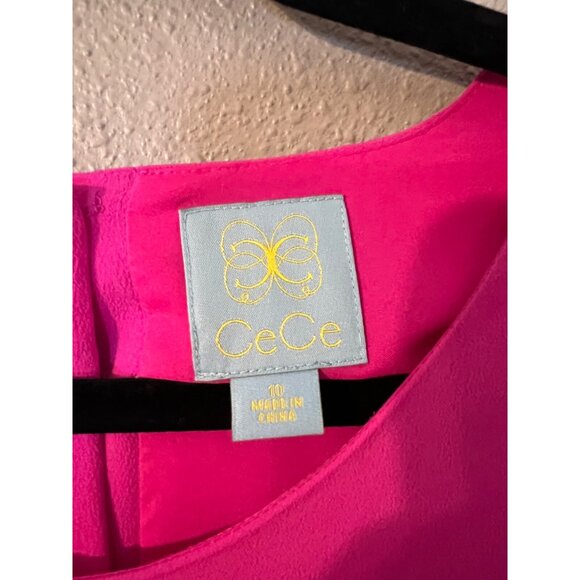 CeCe Shift Dress 10 Pink Long Ruffle Sleeve Faux Silk Career Church Washable - Picture 11 of 12